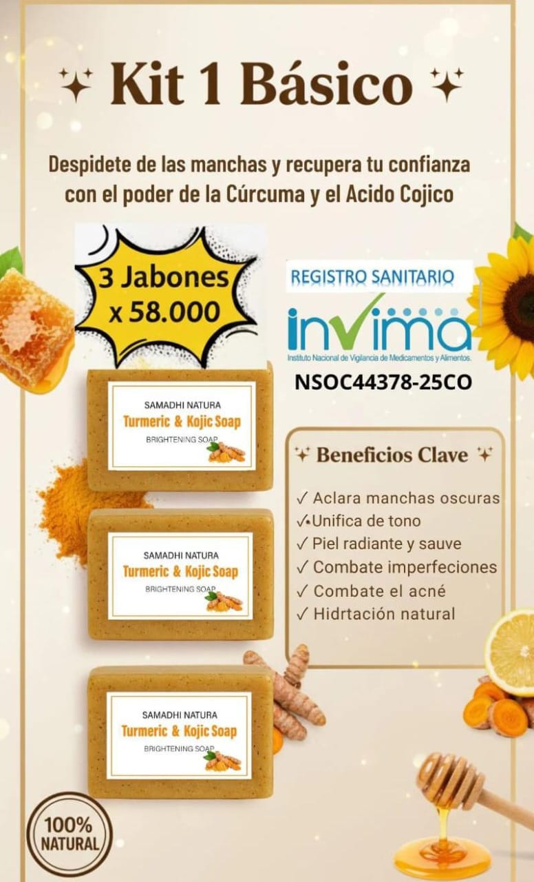 kit de 3 jabones de curcuma con acido kojico